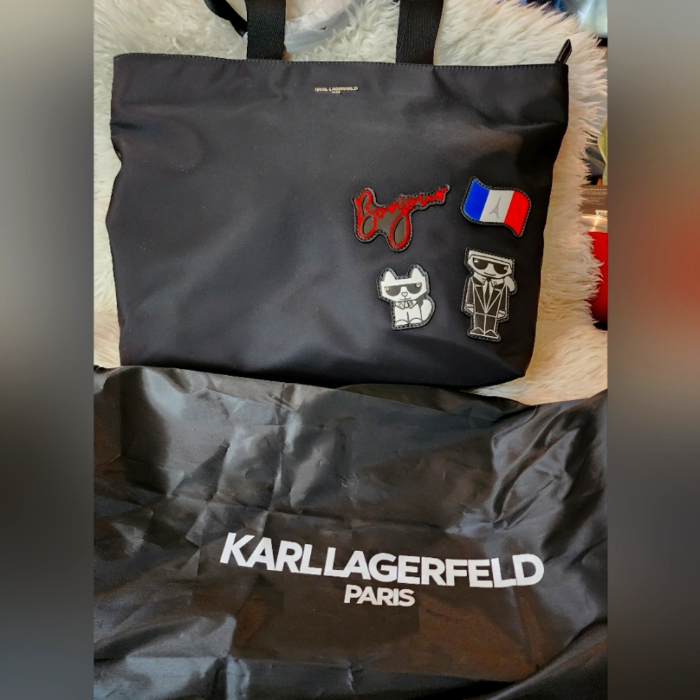 NWT. Karl Lagerfeld Amor Patch Large Black Tote Bag